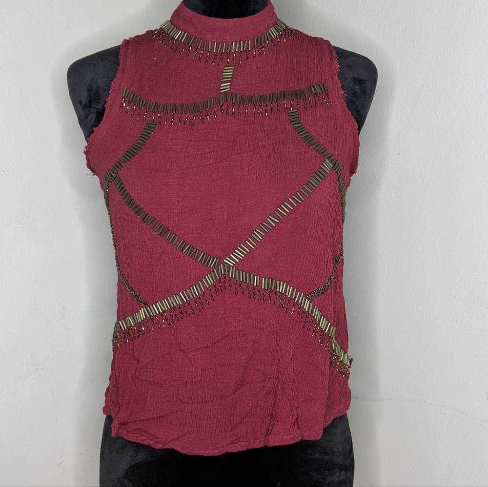 Embellished Burgundy Sleeveless Top